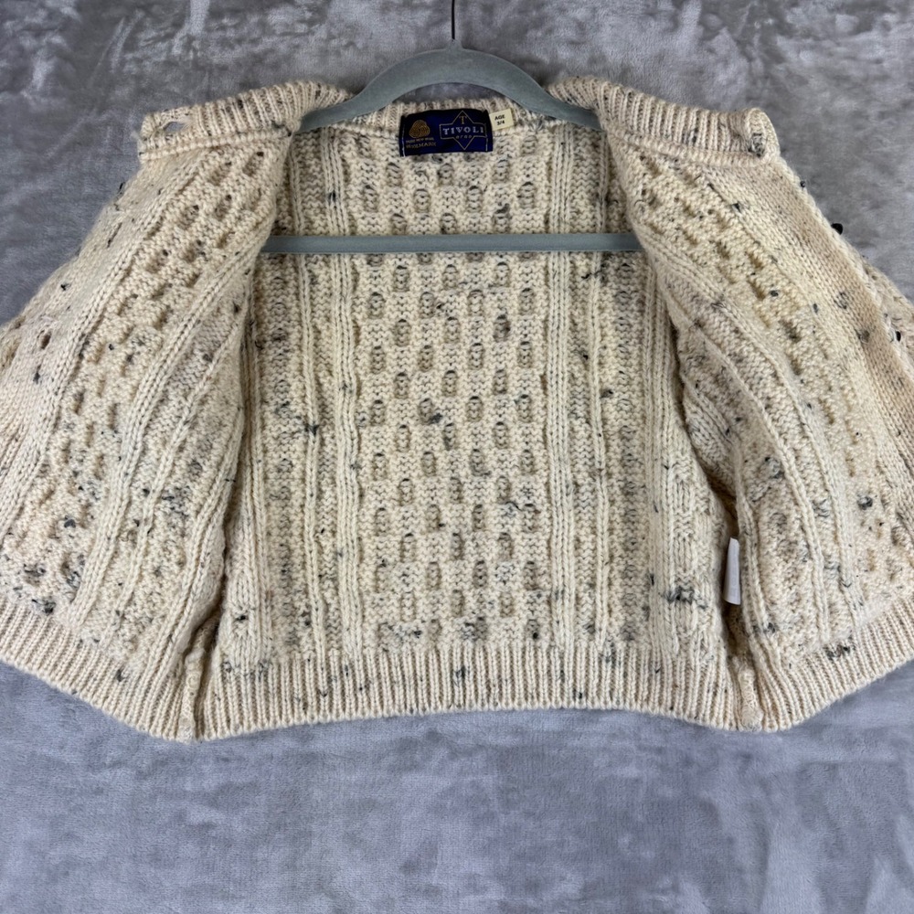 Tivoli Aran Cardigan Kids 3/4 Cream‎ Wool Cable Knit Sweater (1435) - Picture 4 of 9